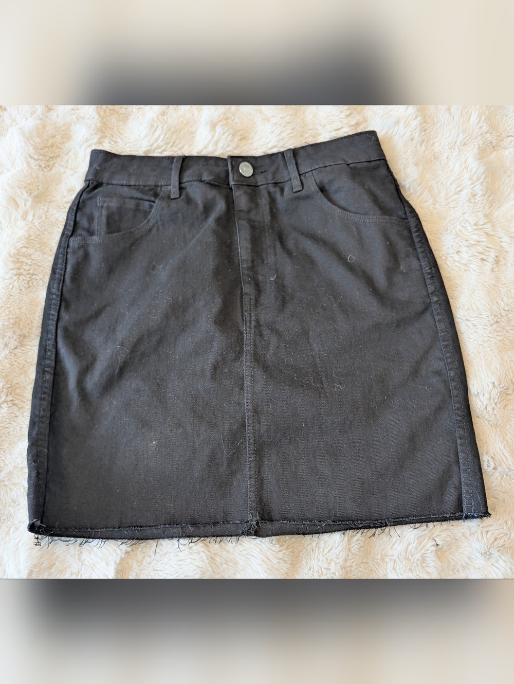 2/$20 H&M Black Denim Mini Skirt with Frayed Hem - Picture 2 of 6